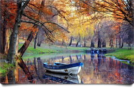 Fall Stream and Rowboat